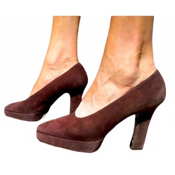 Vintage Yves Saint Laurent 6.5M Brown Suede Platform Pumps – YSL Heels - Picture 1 of 6